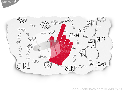 Image of Web design concept: Mouse Cursor on Torn Paper background