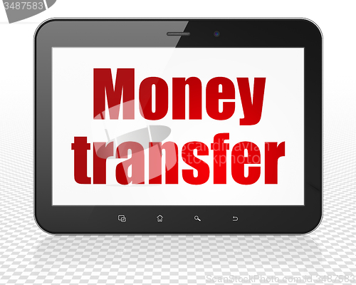 Image of Business concept: Tablet Pc Computer with Money Transfer on display