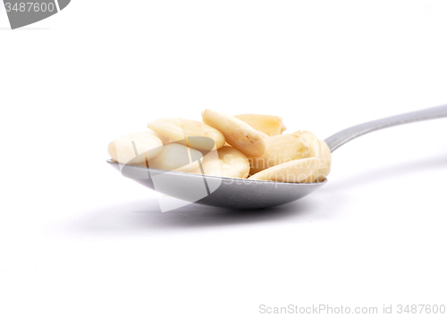 Image of Blanched almonds on spoon