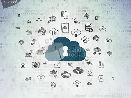 Image of Cloud technology concept: Cloud With Keyhole on Digital Paper background