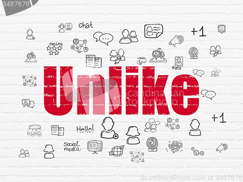 Image of Social media concept: Unlike on wall background