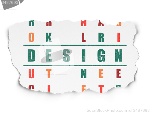 Image of Advertising concept: word Design in solving Crossword Puzzle