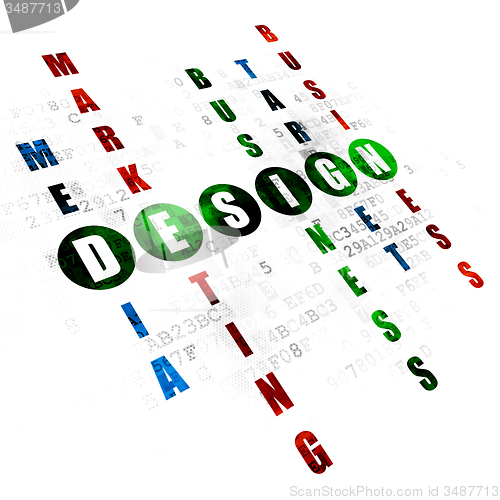 Image of Advertising concept: word Design in solving Crossword Puzzle