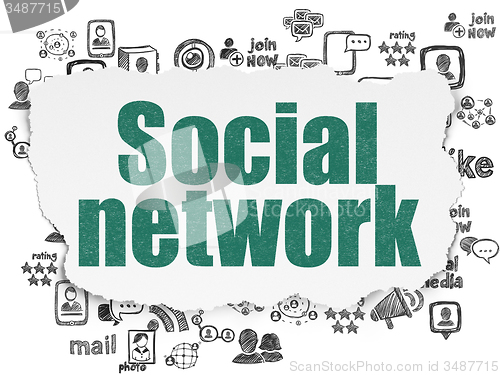 Image of Social media concept: Social Network on Torn Paper background