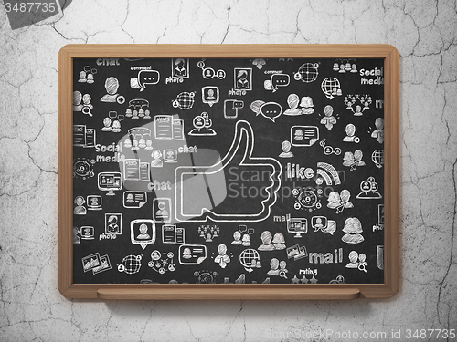 Image of Social media concept: Thumb Up on School Board background