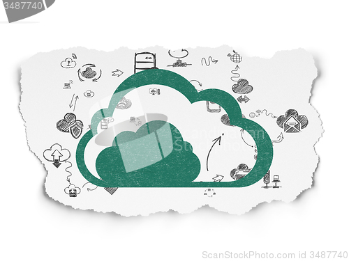 Image of Cloud technology concept: Cloud on Torn Paper background