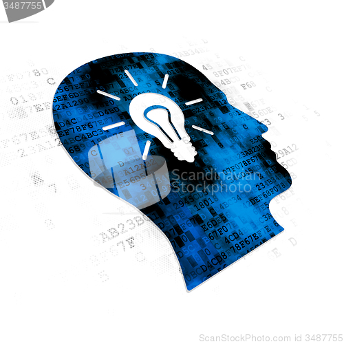 Image of Learning concept: Head With Light Bulb on Digital background