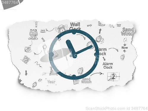 Image of Timeline concept: Clock on Torn Paper background