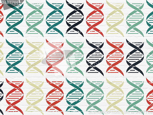 Image of Science concept: DNA icons on wall background
