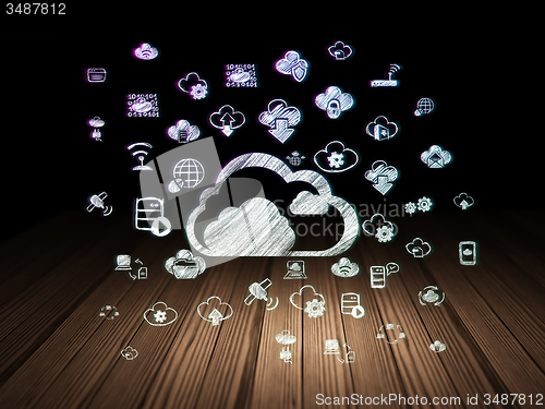 Image of Cloud technology concept: Cloud in grunge dark room