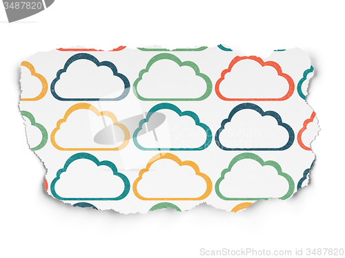 Image of Cloud networking concept: Cloud icons on Torn Paper background