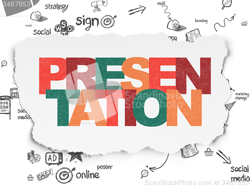 Image of Marketing concept: Presentation on Torn Paper background
