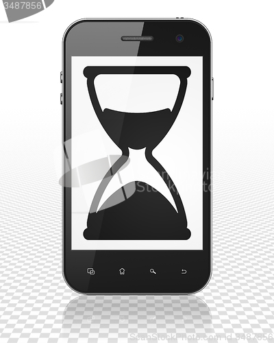 Image of Timeline concept: Smartphone with Hourglass on display