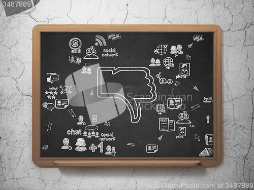 Image of Social media concept: Thumb Down on School Board background