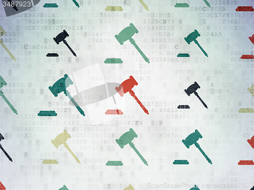 Image of Law concept: Gavel icons on Digital Paper background