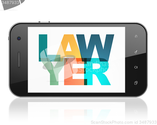 Image of Law concept: Smartphone with Lawyer on  display