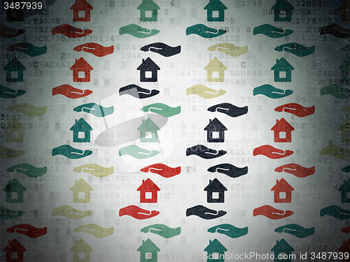 Image of Insurance concept: House And Palm icons on Digital Paper background