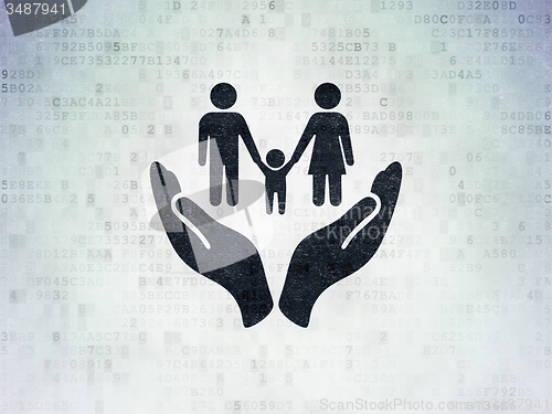 Image of Insurance concept: Family And Palm on Digital Paper background