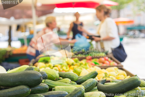 Image of Farmers\' food market stall with variety of organic vegetable.