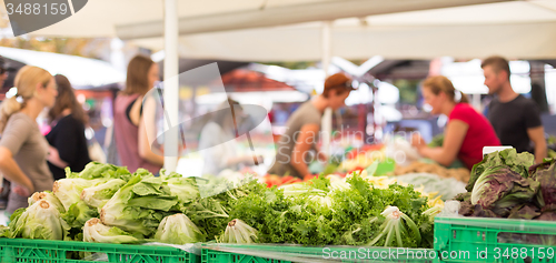 Image of Farmers\' food market stall with variety of organic vegetable.