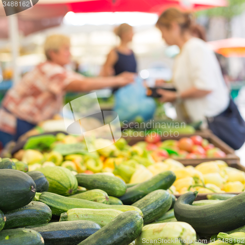 Image of Farmers\' food market stall with variety of organic vegetable.