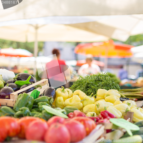 Image of Farmers\' food market stall with variety of organic vegetable.