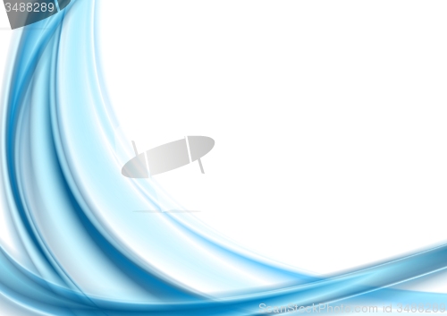 Image of Bright blue smooth waves on white background