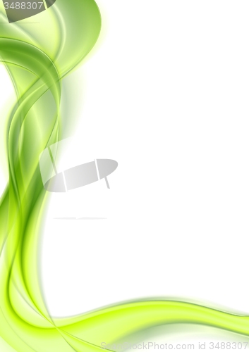 Image of Bright green shiny smooth waves on white background