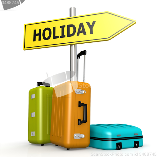 Image of Luggages with holiday road sign