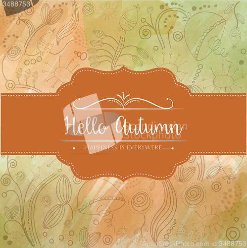 Image of \"Hello autumn\" watercolor background