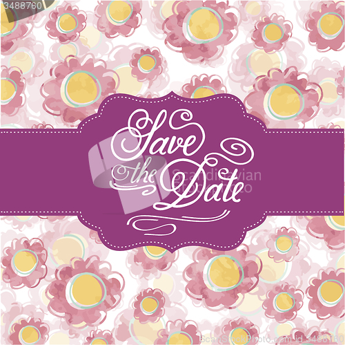 Image of Watercolor floral  card  with message \"Save the Date\"