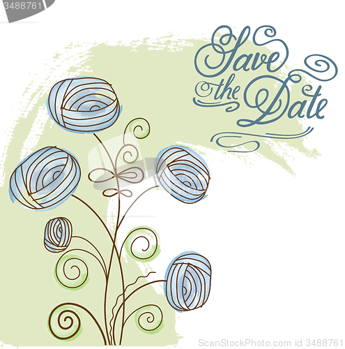 Image of Watercolor floral  card  with message \"Save the Date\"