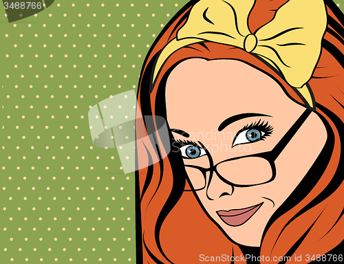 Image of Pop Art vector illustration of girl with red hair