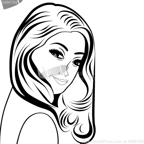 Image of cute retro woman with long  hair in comics style