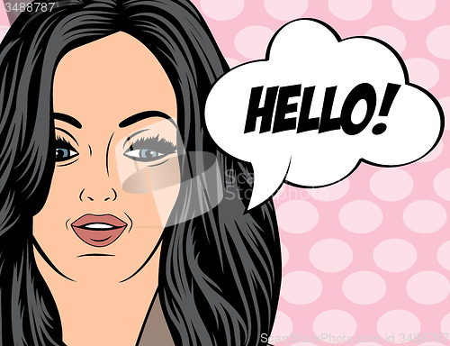 Image of sexy beautiful woman with message \"Hello\"