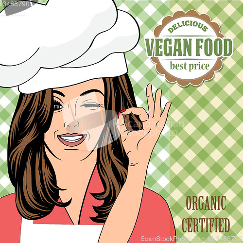 Image of vegan food advertising banner with a beautiful lady