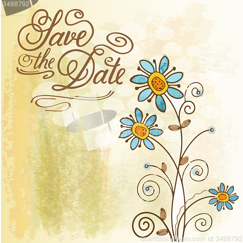 Image of Watercolor floral  card  with message \"Save the Date\"