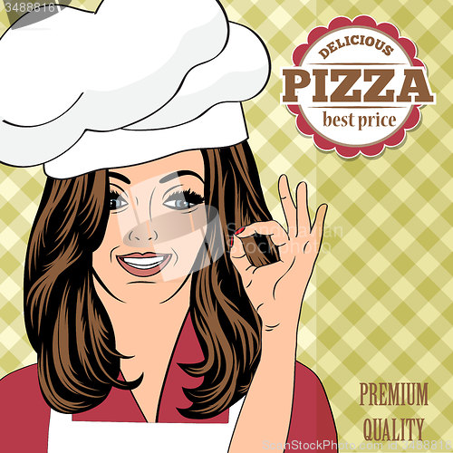 Image of pizza advertising banner with a beautiful lady