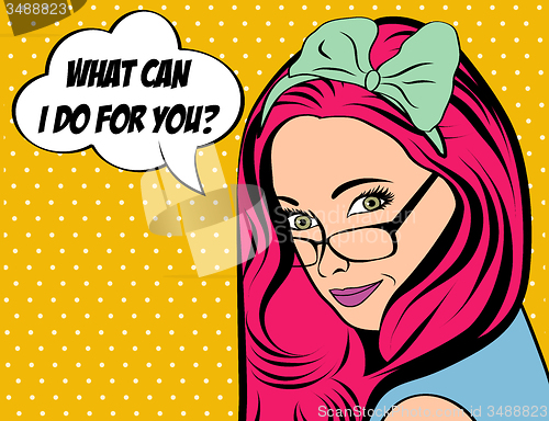 Image of Pop Art illustration of girl with the speech bubble