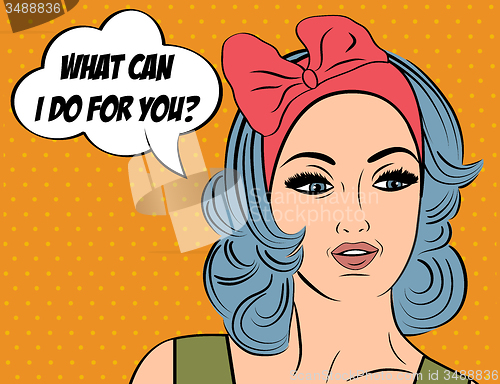 Image of Pop Art illustration of girl with the speech bubble