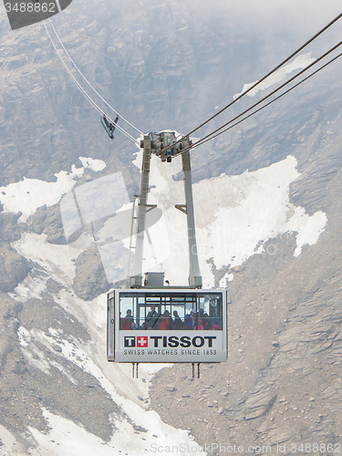 Image of LES DIABLERETS, SWIZTERLAND - JULY 22: Ski lift to area Glacier 