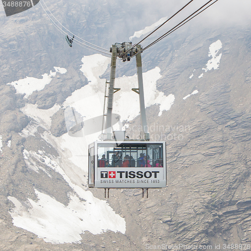 Image of LES DIABLERETS, SWIZTERLAND - JULY 22: Ski lift to area Glacier 