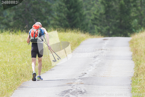 Image of Senior hiker in mountains