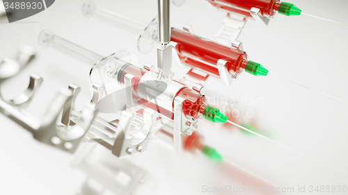 Image of Medical syringe or squirt  production line or conveyor 