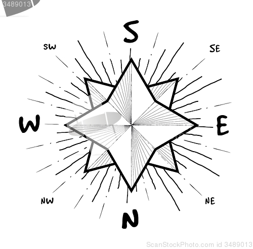 Image of Hipster style vintage compass with starbursts ray