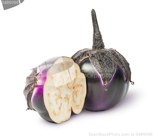 Image of Whole and half round eggplant