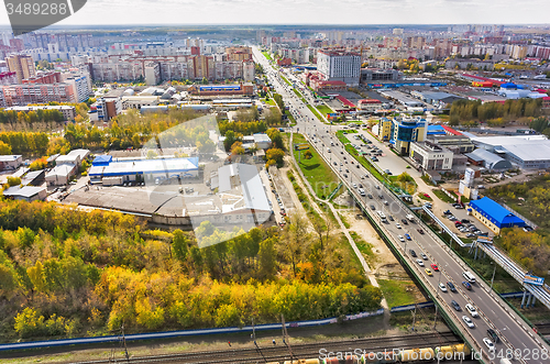 Image of Bird eye view on Melnikayte street. Tyumen. Russia