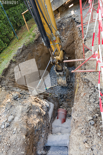 Image of excavator on trench - constructing canalization