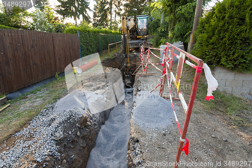 Image of excavator on trench - constructing canalization