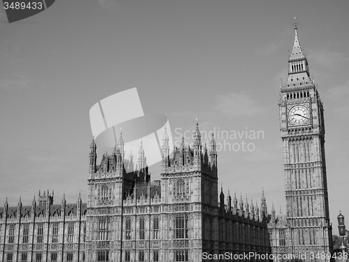 Image of Black and white Houses of Parliament in London